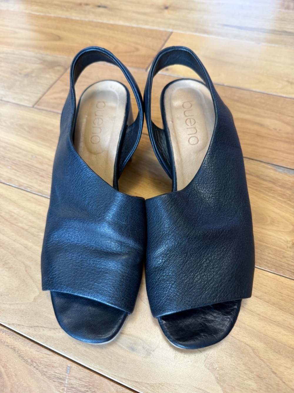 Bueno Black Leather Slingback Block Heel Sandals | Size 40 - Picture 3 of 9